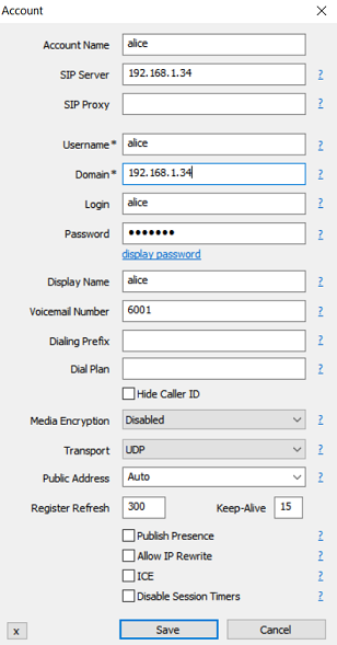 Configurer microsip