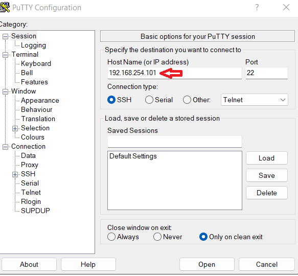 Accès ssh avec putty