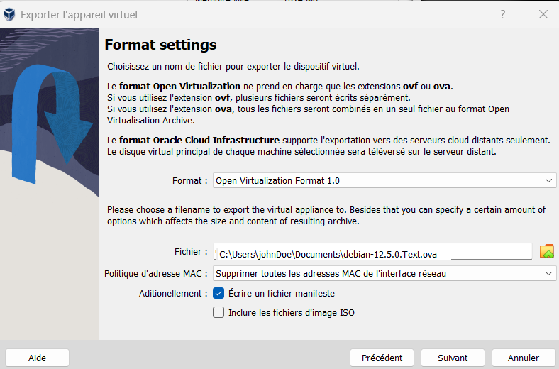 VirtualBox : exporter un appareil virtuel