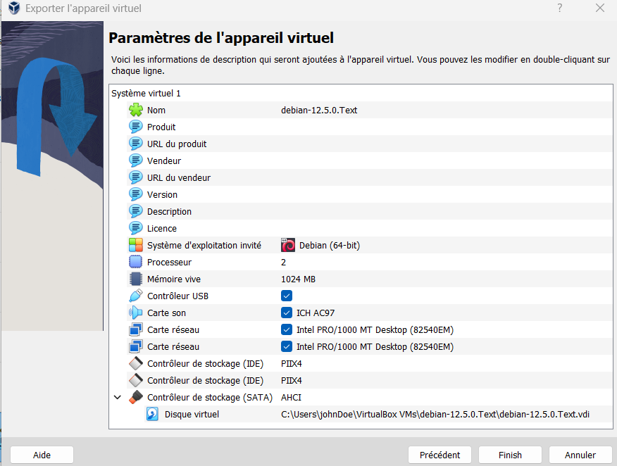 VirtualBox : exporter un appareil virtuel