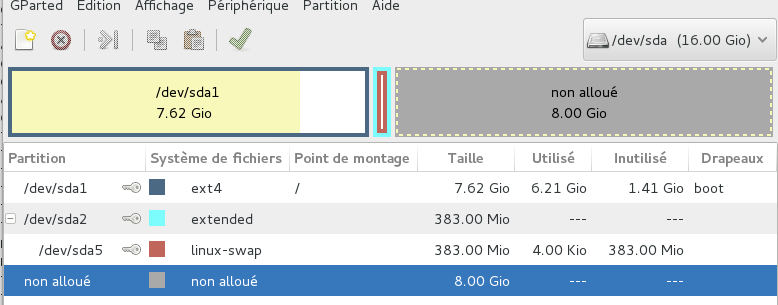 Linux Debian : gparted