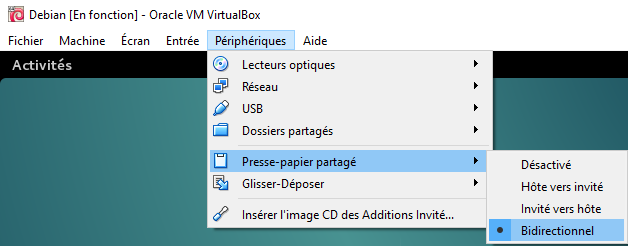 VirtualBox : interagir entre OS hôte et OS invité