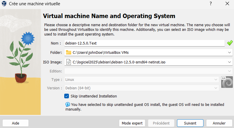 VirtualBox : nouvelle machine virtuelle